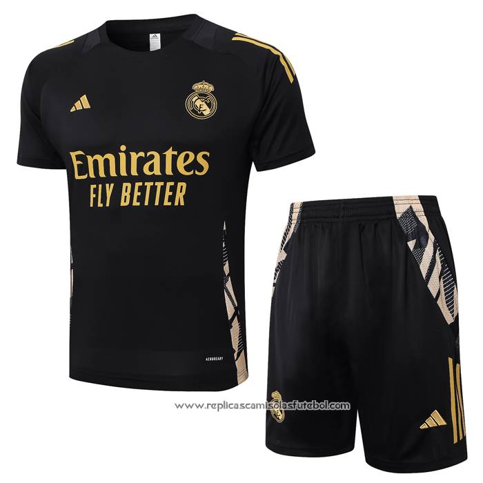 Fato de Treino Real Madrid 2024-2025 Manga Curta Preto - Calcas Curta